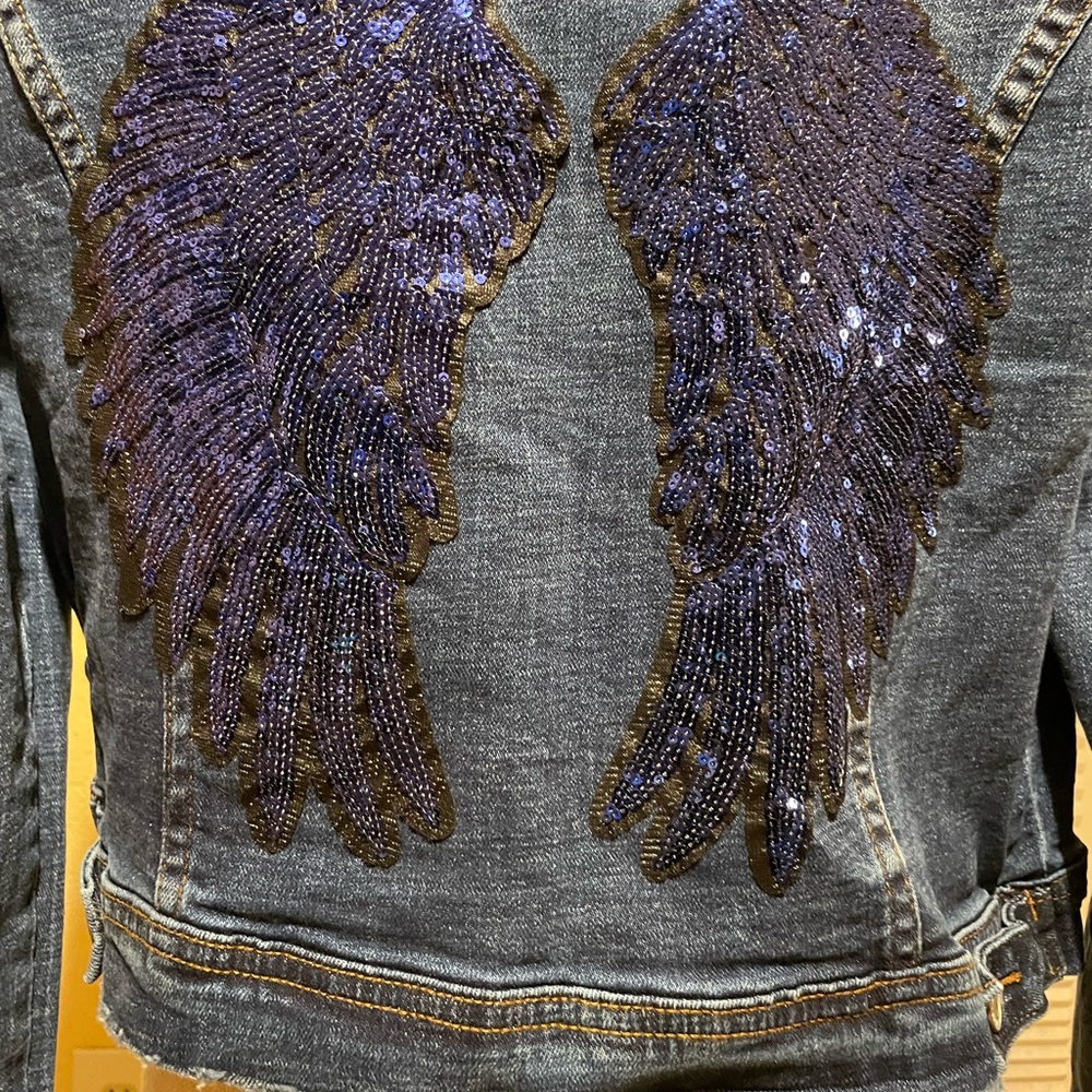 NWT Jean jacket with blue sequin wings
